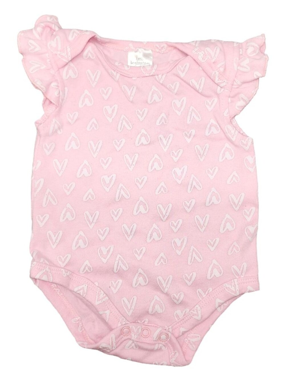 Baby Girls Little Beginnings Pink One Piece w/Hearts Ruffle Sleeve 3-6 Months